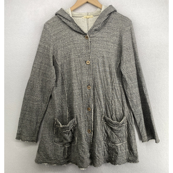 Eileen Fisher Sweaters - EILEEN FISHER Sweater S Cotton Double Layer Button Up Cardigan Hoodie Gray